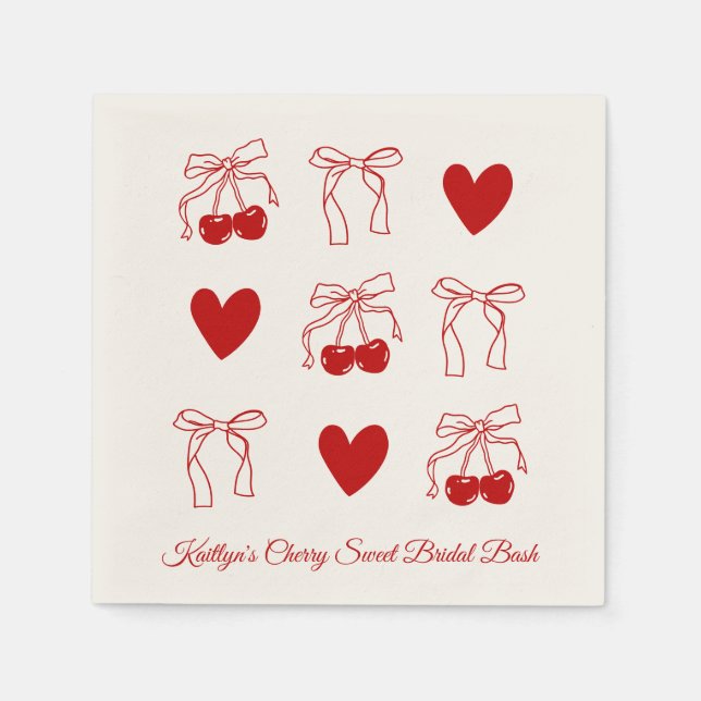 Red Bow Cherry Sweet Bridal Shower Napkins (Front)