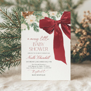 Red Bow Christmas Baby Shower Invitation