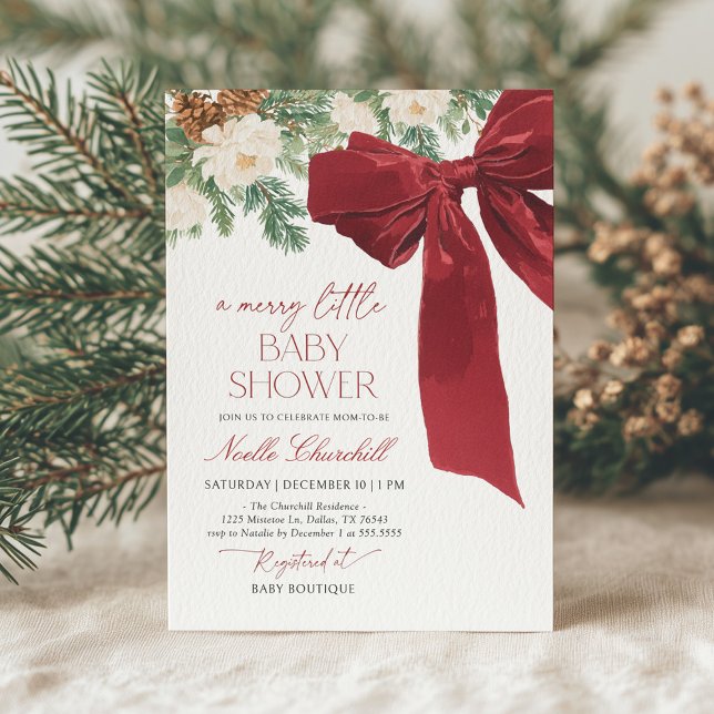 Red Bow Christmas Baby Shower Invitation (Creator Uploaded)