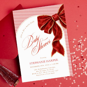 Red Bow Christmas Baby Shower Invitation