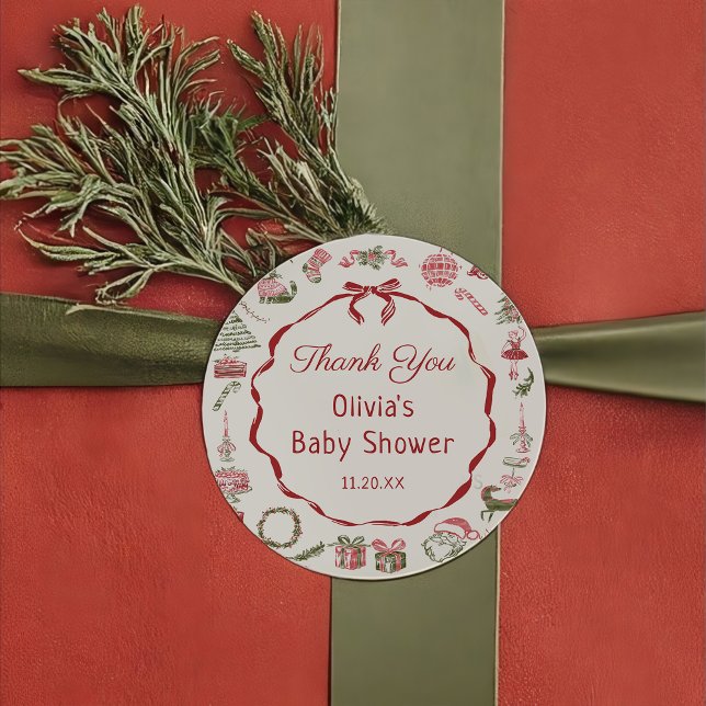 Red Bow Christmas Baby Shower Sticker  (Creator Uploaded)