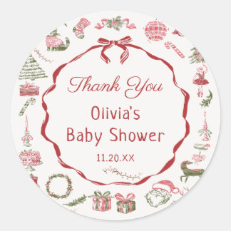 Red Bow Christmas Baby Shower Sticker 