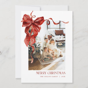Red Bow Christmas Card Coquette Photo Holiday Card