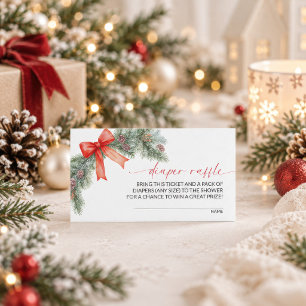Red Bow Christmas Diaper Raffle Enclosure Card
