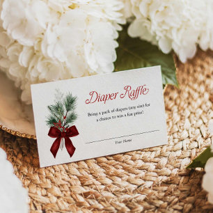 Red Bow Christmas Diaper Raffle Ticket Enclosure Card