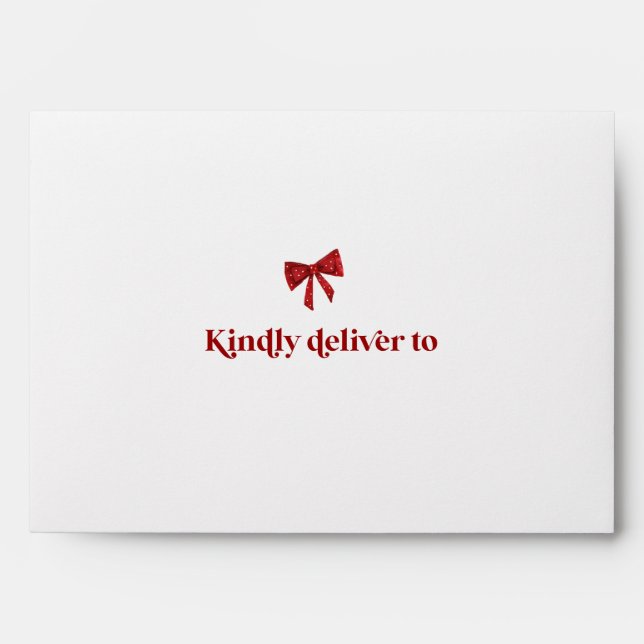 Red Bow Christmas Envelope Return Address Scandi  (Front)