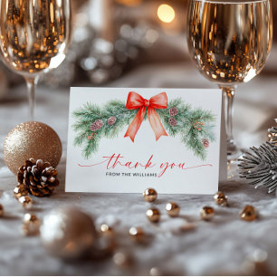 Red Bow Christmas Folded Thank You Card