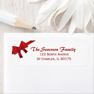 Red Bow Christmas Holiday Return Address Label