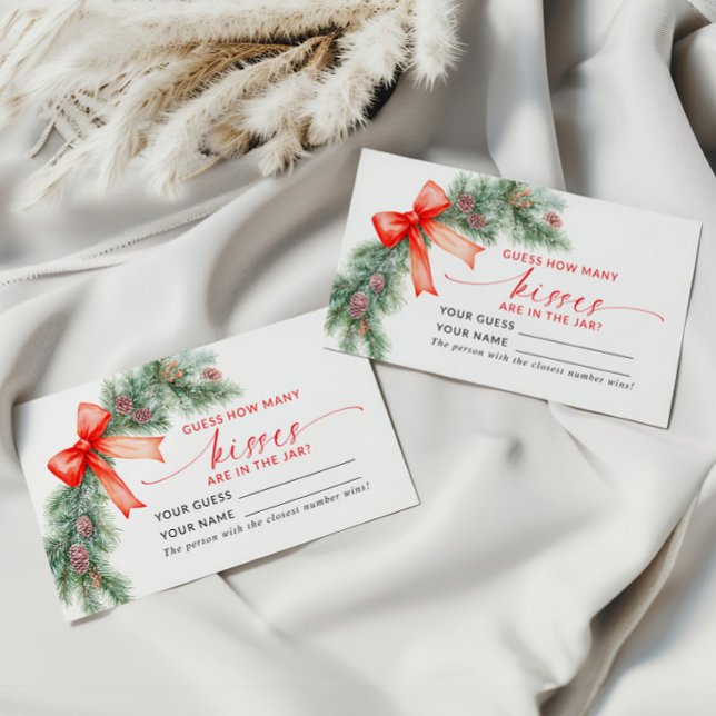 Red Bow Christmas How Many Kisses Shower Game Card (Creator Uploaded)