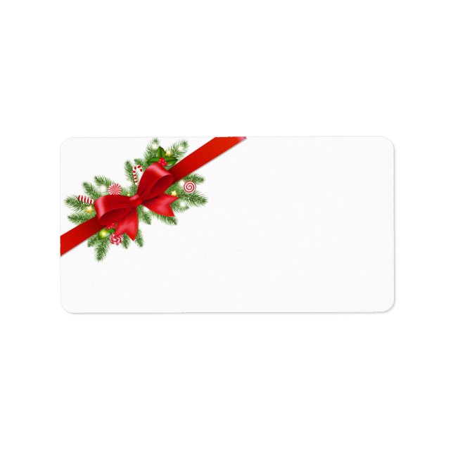Red Bow Christmas Mailing Address Labels (Front)