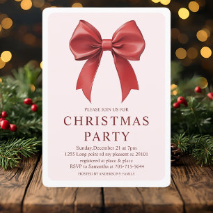 Red Bow Christmas Party   Elegant Festive Invitation