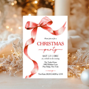 Red Bow Christmas Party Invitation