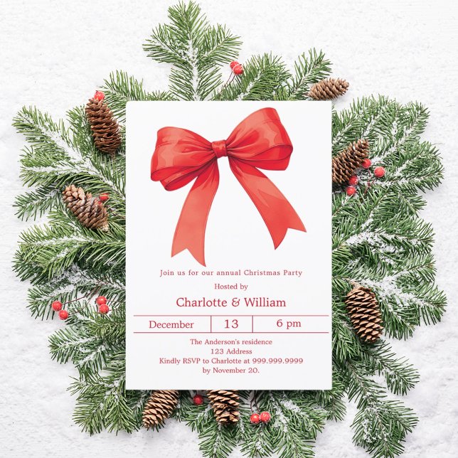 Red bow Christmas Party Invitation (Creator Uploaded)