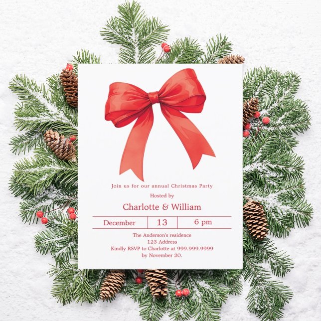 Red bow Christmas Party invitation (Creator Uploaded)
