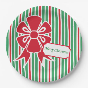 Red Bow Christmas Party Paper Plates