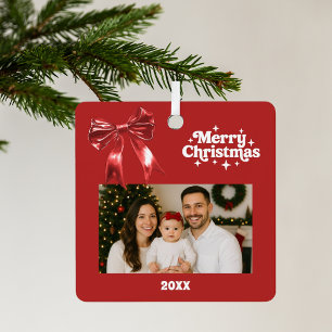Red bow Christmas photo Metal Tree Decoration