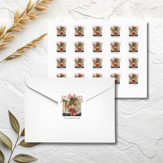 Red Bow Christmas Photo Square Sticker