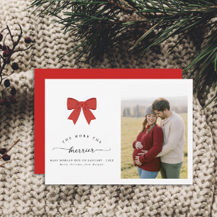 Red Bow Christmas Pregnancy Announcement Card