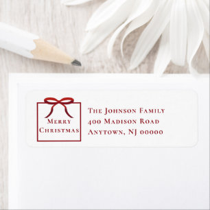 Red Bow Christmas Present Return Address Label
