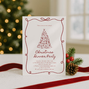 Red Bow, Christmas Tree Party Invitation