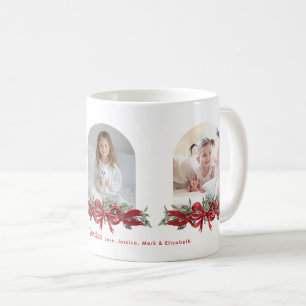 Red Bow Christmas Watercolor Botanical Family Coffee Mug