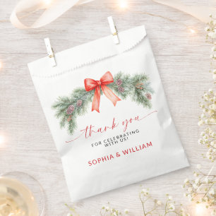 Red Bow Christmas Wedding Favour Bag