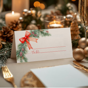 Red Bow Christmas Wedding  Place Card