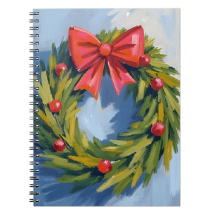 Red Bow Christmas Wreath   Watercolor Notebook
