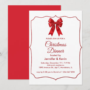 Red Bow Classic Traditional Christmas Dinner Holiday Card