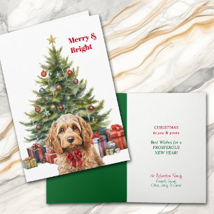 Red Bow Cockapoo Dog Christmas Tree Card
