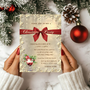 Red Bow Cocktail Poinsettia Christmas Corporated  Invitation