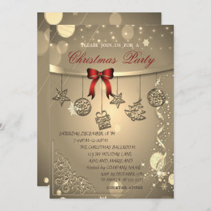 Red Bow,Confetti,Balls Company Christmas Party Invitation