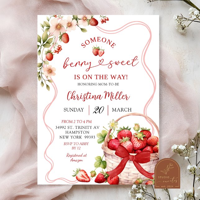 Red Bow Coquette Berry Sweet Baby Shower Invitation (Creator Uploaded)