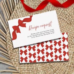 Red Bow Coquette Bridal Shower Recipe Request Enclosure Card