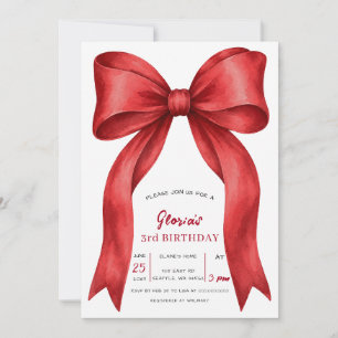 Red Bow Coquette Christmas Birthday Party Invitation