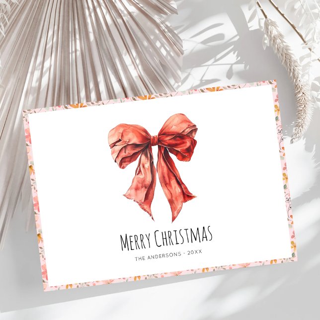 Red Bow Coquette Elegant Floral Christmas  Holiday Card (Creator Uploaded)