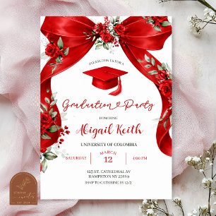 Red Bow Coquette Graduation Party with photo Invit Invitation