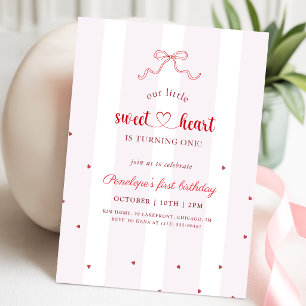 Red Bow Coquette Little Sweetheart First Birthday Invitation