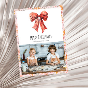 Red Bow Coquette Minimal Photo Christmas  Holiday Card