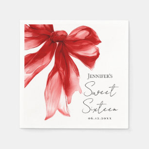 Red Bow Coquette Script Sweet 16 Party Napkin