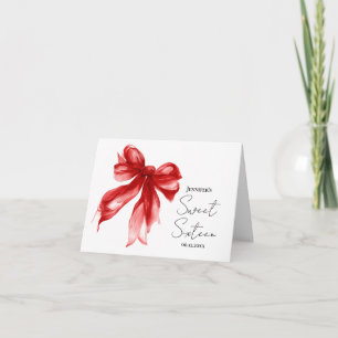 Red Bow Coquette Script Sweet 16 Thank You Card