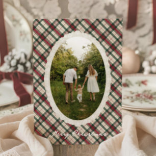 Red Bow Cottage Plaid Photo Holiday Card