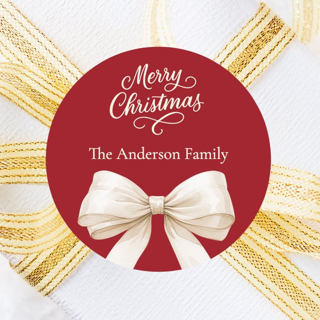 Red bow cream Christmas Classic Round Sticker (Creator Uploaded)