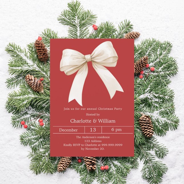 Red bow cream Christmas Party Invitation (Creator Uploaded)