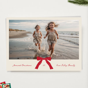 RED bow CREAM ink merriest christmas photo Holiday Card
