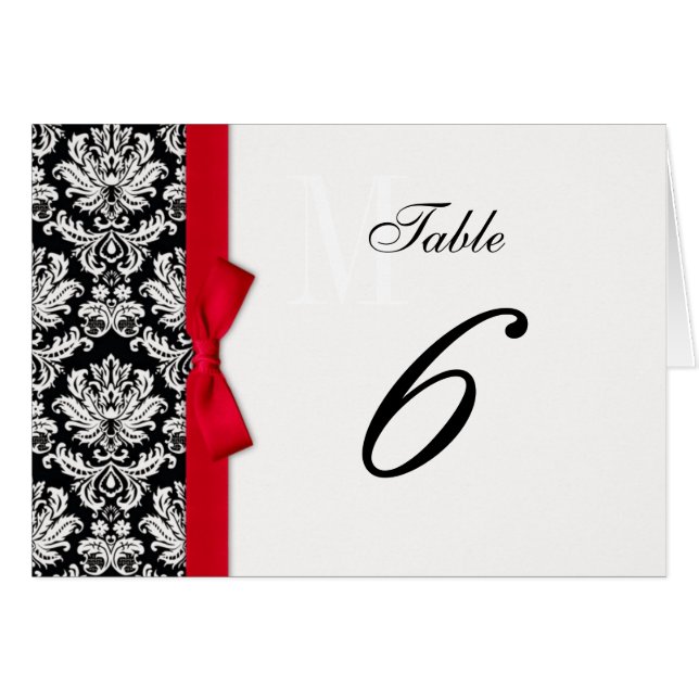 Red Bow Damask Table Number (Front Horizontal)