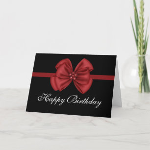 Red Bow Design on Black Happy Birthday Card
