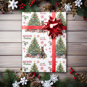 Red Bow Doberman Pinscher Dog Holiday Tree Wrapping Paper