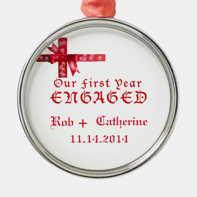 Red Bow Engagement Ornament (Front)