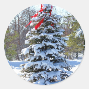Red Bow Evergreen Classic Round Sticker